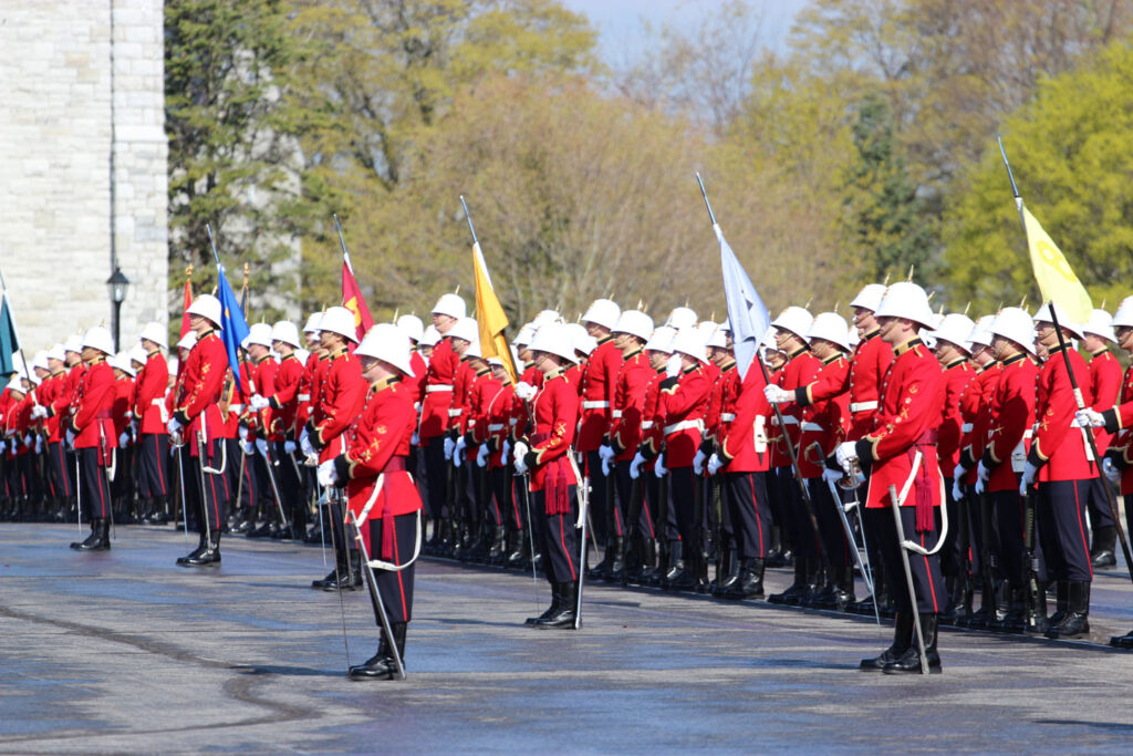 Cadets on parade with colours